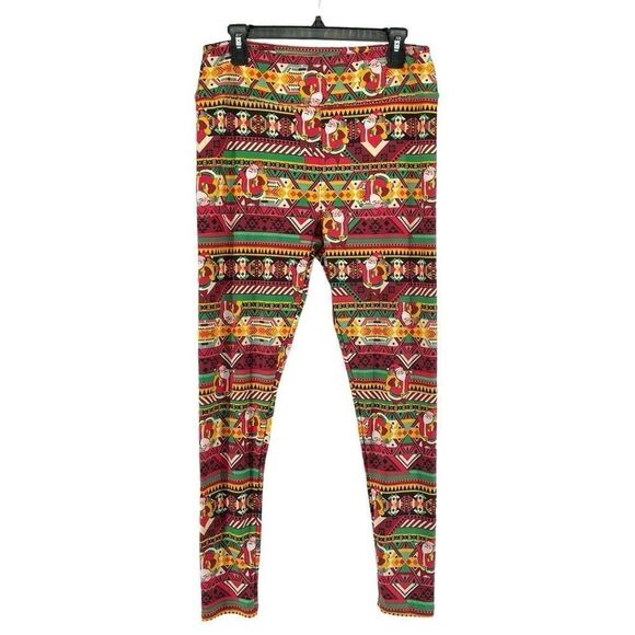 LULAROE Tall & Curvy Santa Claus Aztec Kwanzaa High Rise Christmas Leggings - Picture 2 of 13